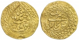 MANGHIT OF BUKHARA: Haidar, 1800-1826, AV tilla (4.50g), Bukhara, AH1215, A-3029.1, probably removed from jewelry, VF.
Estimate: $300 - $350