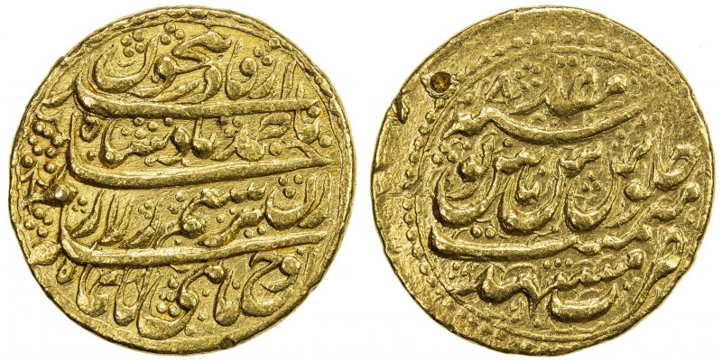 DURRANI: Ahmad Shah, 1747-1772, AV mohur (11.00g), Mashhad, year 8, A-3090, stru...