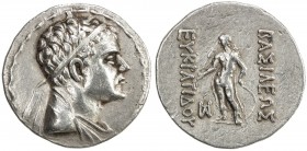 INDO-GREEK: Eukratides II Soter, ca. 145-140 BC, AR tetradrachm (16.73g), Bop-1H, diademed bust right // Apollo standing, holding arrow & resting his ...