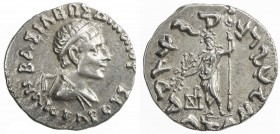 INDO-GREEK: Heliokles II, ca. 110-110 BC, AR drachm (2.36g), Bop-2B, diademed king 's bust // Zeus standing, radiate head, holding tall staff and thun...