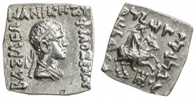 INDO-GREEK: Philoxenos, ca. 100-95 BC, AR square drachm (2.48g), Bop-4E, diademed bust right // helmeted rider on horseback, galloping right, EF, ex F...