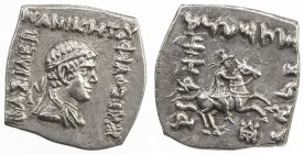 INDO-GREEK: Philoxenus, ca. 100-95 BC, AR square drachm (2.44g), Bop-4E, king 's bust, diademed // king on horseback, rearing right, choice VF-EF.
Es...