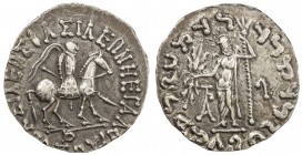 INDO-SCYTHIAN: Azes I, ca. 58-12 BC, AR tetradrachm (9.67g), Pushkalavati mint, Mitch-750a, Senior-89.3T, king on horseback right, holding whip and sp...