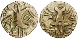 JAMMU & KASHMIR: Yasuvarman, 5th century, debased AV dinar (7.31g), Mitch-3649, standard designs, VF-EF, ex Fuller Collection. 
Estimate: $140 - $180