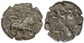KAUSAMBI: Jethamitra, 1st century BC, AE round unit (5.97g), Pieper-984 (this piece), lion to right with lifted tail & raised paw // Brahmi legend jet...