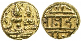 VIJAYANAGAR: Devaraya I & II, 1406-1446, AV pagoda (3.39g), Mitch-450, Siva & Parvati seated, holding antelope head & damaru, inscriptional reverse, V...
