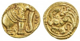 WESTERN GANGAS: Anonymous, ca. 12th-13th century, AV pagoda, Mitch-192/193, elephant right // floral scroll, bold strike, EF.
Estimate: $300 - $400