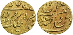 HYDERABAD: Mir Mahbub Ali Khan, 1868-1911, AV ashrafi (11.07g), Farkhunda Bunyad, AH1300 year 17, Y-22, EF-AU, S. 
Estimate: $700 - $800