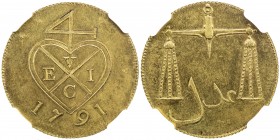 BOMBAY PRESIDENCY: gilt 1½ pice, 1791, KM-195a, East India Company issue, struck at the Soho mint in Birmingham, England, NGC graded Proof 62, ex Mark...
