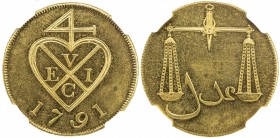 BOMBAY PRESIDENCY: gilt 2 pice, 1791, KM-196a, East India Company issue, struck at the Soho mint in Birmingham, England, NGC graded Proof 63, ex Mark ...