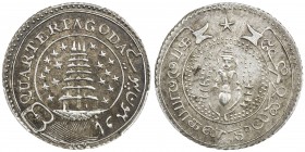 MADRAS PRESIDENCY: AR ¼ rupee, ND (1808-1812), KM-352, East India Company issue, value in English and Persian on buckled garter, 18 stars in field // ...