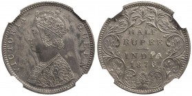 BRITISH INDIA: Victoria, Queen, 1837-1876, AR ½ rupee, 1876(b), KM-475, pleasing gray toning, stained, NGC graded Unc details.
Estimate: $400 - $500