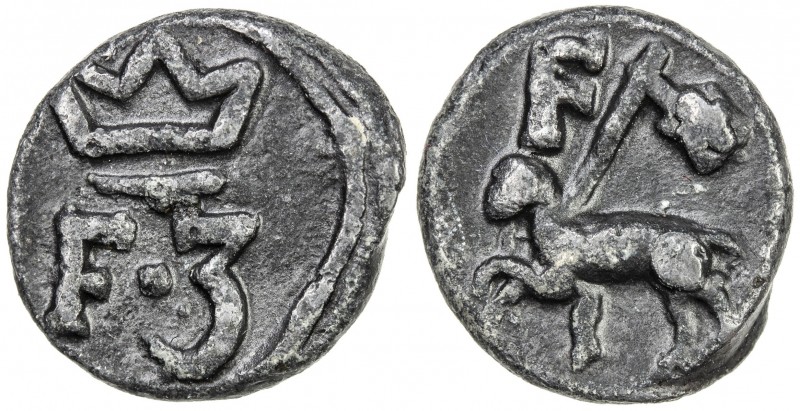 TRANQUEBAR: Frederik III, 1648-1670, lead kas (2.41g), ND, KM-74, Jensen-122, cr...
