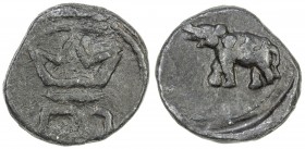 TRANQUEBAR: Frederik III, 1648-1670, lead kas (2.85g), ND, KM-79, Jensen-98, crowned F3 // elephant left, with raised trunk, bold strike, nearly EF, R...