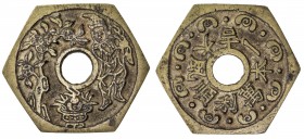 CHINA: AE charm (12.55g), CCH-—, 42mm, deity at right, flower pot below, tree at left // yi ben wan li (small investment brings big [10,000 fold] prof...