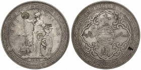 CHOPMARKED COINS: GREAT BRITAIN: AR trade dollar, 1899-B, KM-T5, several large Chinese merchant chopmarks including two with western letters A & M on ...