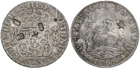 CHOPMARKED COINS: MEXICO: Carlos III, 1759-1788, AR 8 reales, 1766-Mo, KM-105, assayer MF, 'pillar dollar ' or 'columnario ' type, several large Chine...
