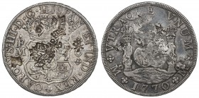 CHOPMARKED COINS: MEXICO: Carlos III, 1759-1788, AR 8 reales, 1770-Mo, KM-105, assayer MF, 'pillar dollar ' or 'columnario ' type, several large Chine...