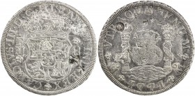 CHOPMARKED COINS: MEXICO: Carlos III, 1759-1788, AR 8 reales, 1771-Mo, KM-105, assayer FM, Pillar type with several small and large Chinese chopmarks,...
