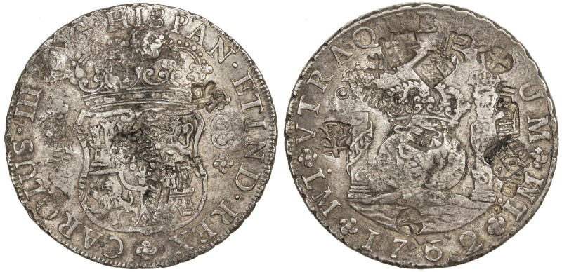 CHOPMARKED COINS: PERU: Carlos III, 1759-1788, AR 8 reales, Lima, 1762, KM-A64, ...