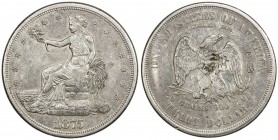 CHOPMARKED COINS: UNITED STATES: AR trade dollar, 1875-S, large Chinese merchant and assay chopmarks, VF, ex D. R. Bain Collection. 
Estimate: $100 -...