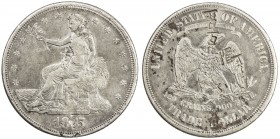 CHOPMARKED COINS: UNITED STATES: AR trade dollar, 1875-S, many large Chinese merchant chopmarks, VF.
Estimate: $100 - $150