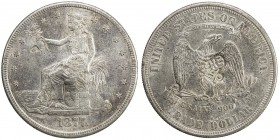 CHOPMARKED COINS: UNITED STATES: AR trade dollar, 1877-S, KM-108, many large Chinese merchant chopmarks including the character hé on arrow tip, a lov...