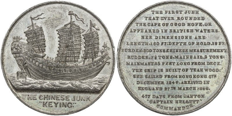 CHINA: white metal medal, ND [1844], BHM-2315, 45mm, medal by Thomas Halliday "V...