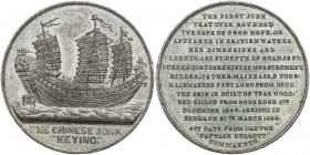 CHINA: white metal medal, ND [1844], BHM-2315, 45mm, medal by Thomas Halliday "Voyage of the Junk Keying", THE CHINESE JUNK / "KEYING", starboard view...