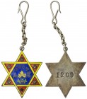 CHINA: brass badge (17.32g), ND (1920-1924), 38mm, enameled badge in the shape of the Star of David, with loop as made and chain & hook attached, zhi ...