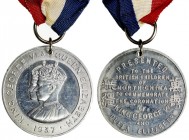 CHINA: aluminum medal, 1937, Whittlestone & Ewing-7196, 38mm, made by J. Moore of Birmingham; KING GEORGE VI AND QUEEN ELIZABETH 1937 around conjoined...