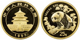 CHINA (PEOPLE 'S REPUBLIC): AV 25 yuan, 1997, KM-989, Fr-B6var, AGW 0.2500 oz, Panda on branch, variety with large date, Prooflike .999 fine, Choice U...