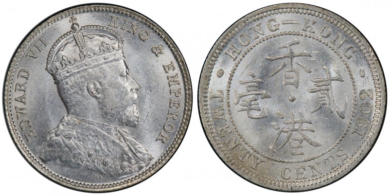HONG KONG: Edward VII, 1901-1910, AR 20 cents, 1902, KM-14, a lovely example! PC...