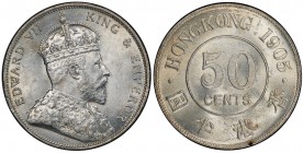 HONG KONG: Edward VII, 1901-1910, AR 50 cents, 1905, KM-15, a pleasing mint state example! PCGS graded MS62.
Estimate: $800 - $1000
