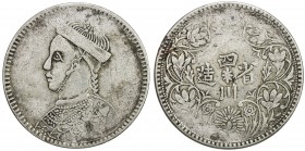 TIBET: AR rupee, Chengdu mint, ND (1933-39), Y-3.4, Szechuan-Tibet trade issue, small portrait of the Chinese emperor Guang Xu with flat nose & collar...