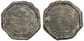 TENASSERIM-PEGU: Anonymous, 17th-18th century, octagonal large tin coin, cast (59.12g), Robinson-9 (Plate 7.5), 53.5mm; hintha bird right, on pedestal...