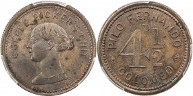 CEYLON: AE 4½ pence, ND, Prid-33, COFFEE PICKER 'S CHIT around bust of Queen Victoria // value with PILO FERNANDO COLOMBO around, small scratch on obv...