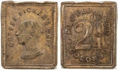CEYLON: AE 2¼ pence, ND (before 1869), Prid-34, Lowsley-26, COFFEE PICKER 'S CHIT around bust of Queen Victoria // value with PILO FERNANDO COLOMBO ar...