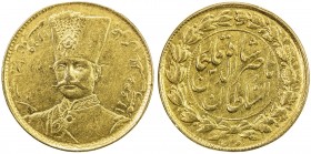 IRAN: Nasir al-Din Shah, 1848-1896, AV toman (2.82g), Tehran, AH1299, KM-933, mount removed (noticeable only on the edge), EF.
Estimate: $160 - $200