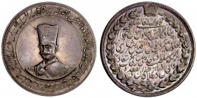 IRAN: Nasir al-Din Shah, 1848-1896, AR 10 kran, AH1313, KM-919, 50th Anniversary of the Accession of the Shah, brown, scratches & dig in obverse field...