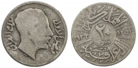 IRAQ: Faisal I, 1921-1933, AR 20 fils, 1933/AH"1252", KM-99, die engraver 's error with the Hijri date of 1252 instead of 1352, Fine, RR. 
Estimate: ...