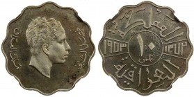 IRAQ: Faisal II, 1939-1958, CN 10 fils, 1953/AH1372, KM-112, one-year type, mintage of only 200 pieces, NGC graded Proof 65, R. 
Estimate: $1000 - $1...