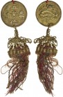 NGUYEN DYNASTY (ANNAM): brass religious amulet (7.02g), Sylvester-4/A/D, 32mm, emulating the phi long-type kim tiên medal of the early 20th century, n...