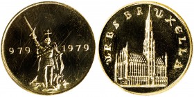 BELGIUM: Baudouin, 1951-1993, medallic AV 20 francs (6.45g), 1979, KM-X21, Brussel-Bruxelles Millennium .900 fine gold medalet by J.Wiener / Brunet, S...