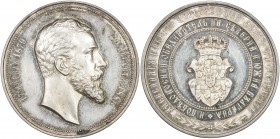 BULGARIA: Alexander I, 1879-1886, AR medal (21.80g), 1886, 36mm silver medal on the Death of Alexander I by G. Schiller, bust right with birth and dea...