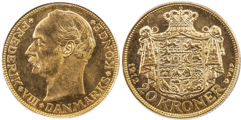 DENMARK: Frederik VIII, 1906-1912, AV 20 kroner, 1912, KM-810, mintmaster initia...