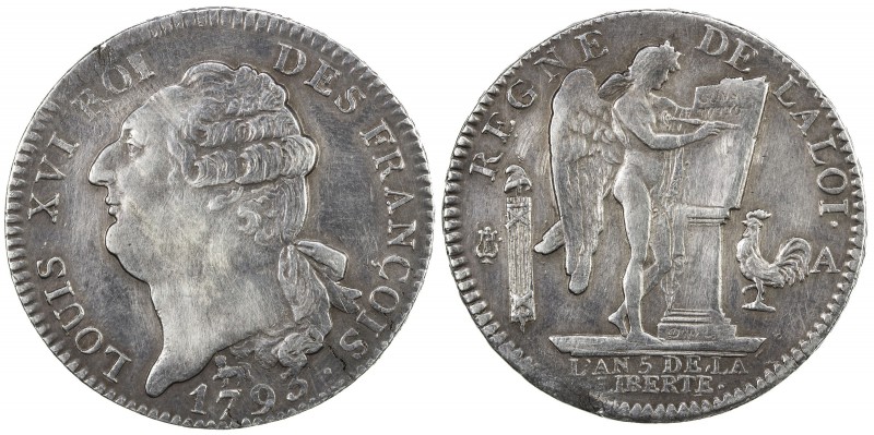 FRANCE: Convention, AR écu de 6 livres, Paris, 1793-A, KM-615.1, Dav-1335, Gadou...