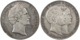 BAVARIA: Ludwig I, 1825-1848, AR 2 thaler, 1842, KM-812.1, Marriage of Crown Prince of Bavaria and Marie, Royal Princess of Prussia, some minor hairli...