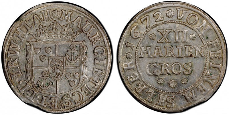 BENTHEIM-TECKLENBURG-RHEDA: Moritz, 1625-1674, AR 12 mariengroschen, 1672, KM-81...