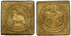 NUREMBERG: AV klippe ducat (dukatenklippe), "1700", KM-258, Fr-1886, mintmaster initials CGL, restrike issue from 1746-55, paschal lamb (Agnus Dei) st...